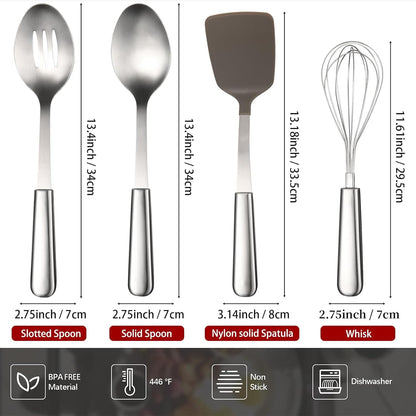 Stainless Steel Cooking Utensils Set, 4-piece Kitchen Utensil Set with Non-Stick and Heat Resistant Features