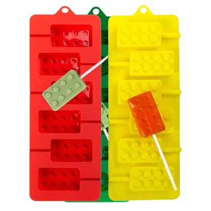 Webake Silicone Lollipop Molds, Brick Chocolate Hard Candy Lollypop Sucker Mold Set of 3 (Include 100 Paper Sticks)