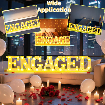 7Pcs Engaged Light Up Letters Engaged LED Neon Lights Signs Wedding Bridal Shower Marquee Letter Light Battery Powered LED Letter Sign for Wedding Proposal Engagement Married Party Table Decoration