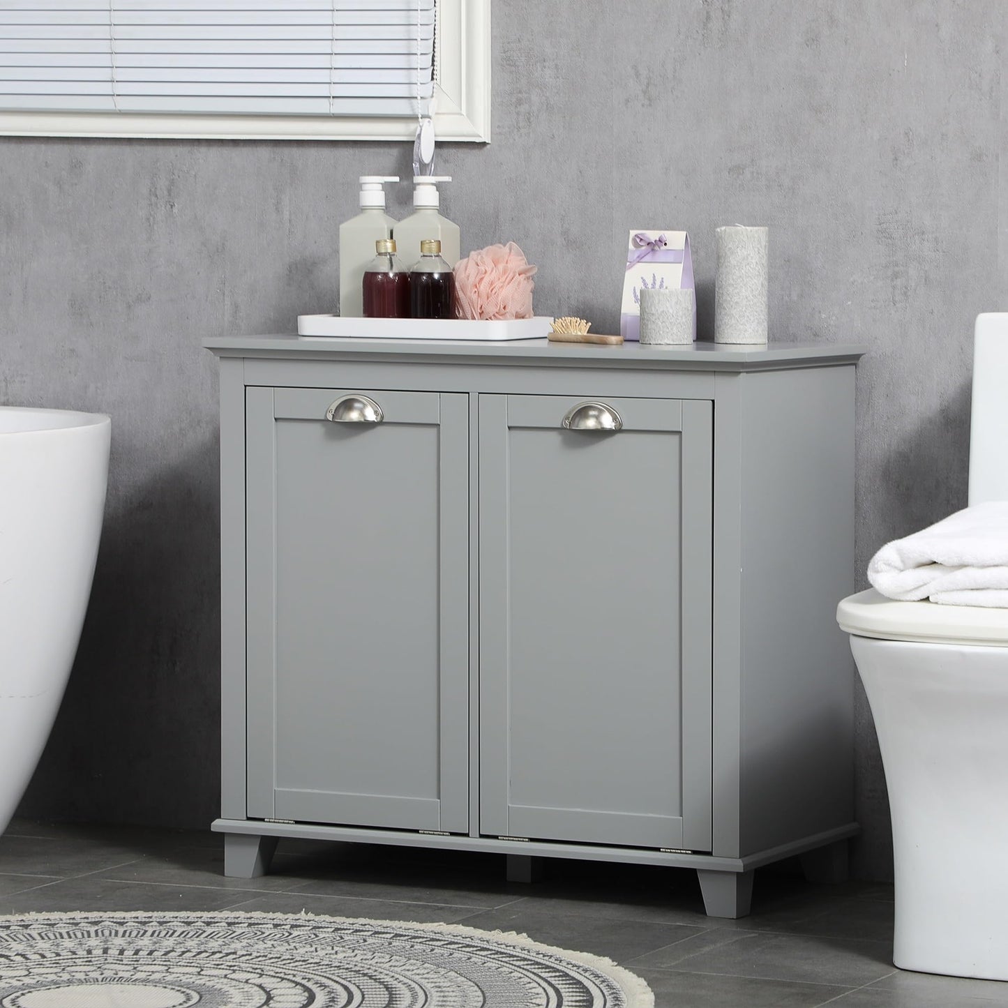 Modern Tilt-Out Laundry Sorter Cabinet, Bathroom Storage Organizer with Two-Compartment Tilt-Out Hamper,for Kitchen Home