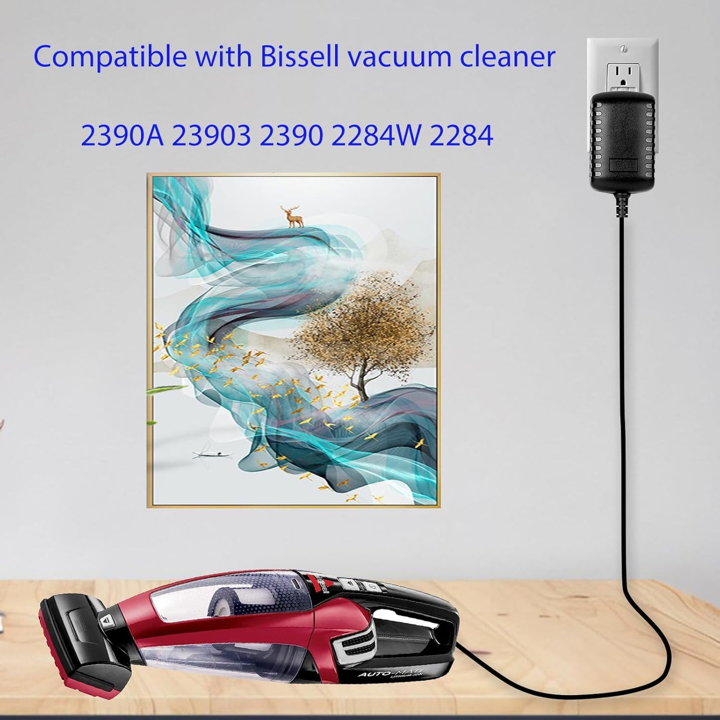 Replacement Charger for Bissell Pet Hair Eraser Vacuum, Compatible with Bissell 2390A 2390 23903 2284 2387