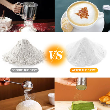4 in1 Flour Sifter Stainless Steel, 5 Cup Flour Sifter for Baking, Sifter for Baking with Powdered Sugar Duster Set, Flour Shaker Duster for Baking Cakes, Pies, Pastries, Desserts and Cupcakes