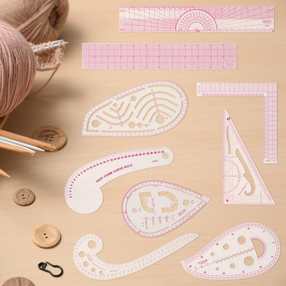CINDALOG Clear Metric Sewing Ruler Set French Curve Pattern Ruler Kit for Beginners Tailors Designers Dress Makers Ruler Precision Quilting and DIY Supplies Perfect for Drawing, Craft, Sewing (9)