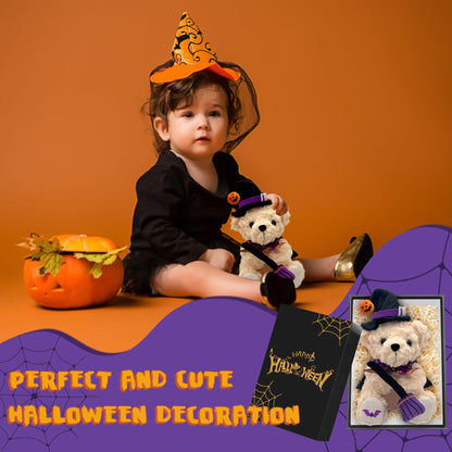 Numyawl Teddy Bear Stuffed Animal Witch Bear with Broomstick Witchy Stuff - Witch Gifts for Women, Cool Witchy Birthday Gifts for Kids - Cute Purple Bear Plush Toy Party Decorations - 8 Inch
