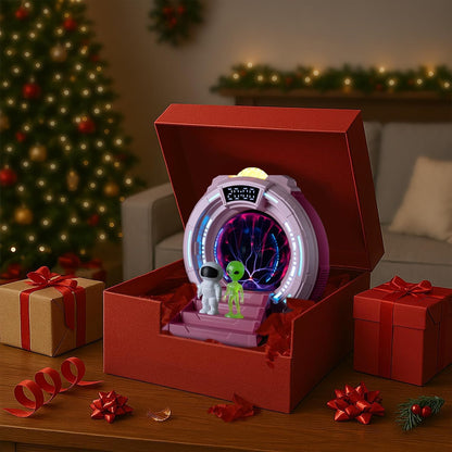 Space Portal Plasma Ball Night Light, LED Galaxy Projector Alien Lamp with White Noise, Bluetooth Music Speaker Alarm