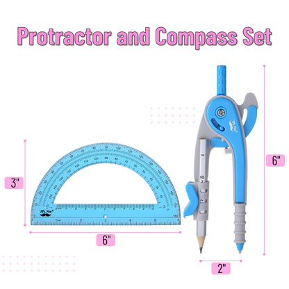 Mr. Pen- Geometry Compass and Protractor Set, 12 Sets, 6 Inch Compass, 6 Inch Protractor, Bulk Drawing Tool for School, Clear Plastic, Easy Grip, Precision Design for Math, Art, Drafting, Architecture