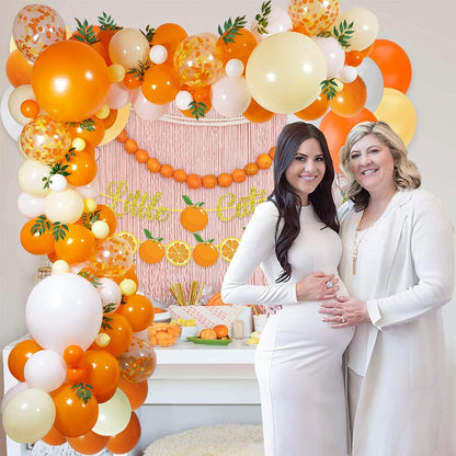 Little Cutie Balloon Decorations, Orange Yellow White with Artificial Willow Leaves for Birthday & Baby Shower Parties