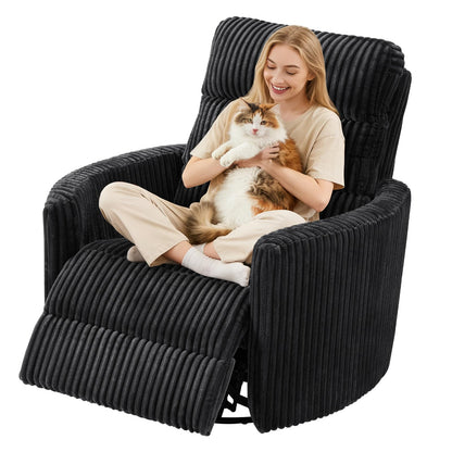 GRAINELL Oversize Power Swivel Recliner, 40in Wide Electric Glider Rocking Chair with Headrest Adjustment, USB Port, 270° Swivel, Rock 30° – for Living Room, Nursery, Black (5" 7' to 6" 1' Height)
