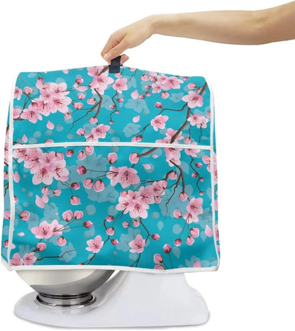 Dust Cover for Kitchen Aid Stand Mixer, Pink Oriental Cherry Cover with Top Handle and Pockets, Fits 4.5-5qt