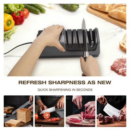Ceelpeopar Professional 3-Stage Electric Knife Sharpener for Kitchen Knives, LCD Screen, 100% Diamond Abrasive, Adjustable Rotational Speed, Precision Angle Guides for All Kitchen Knives