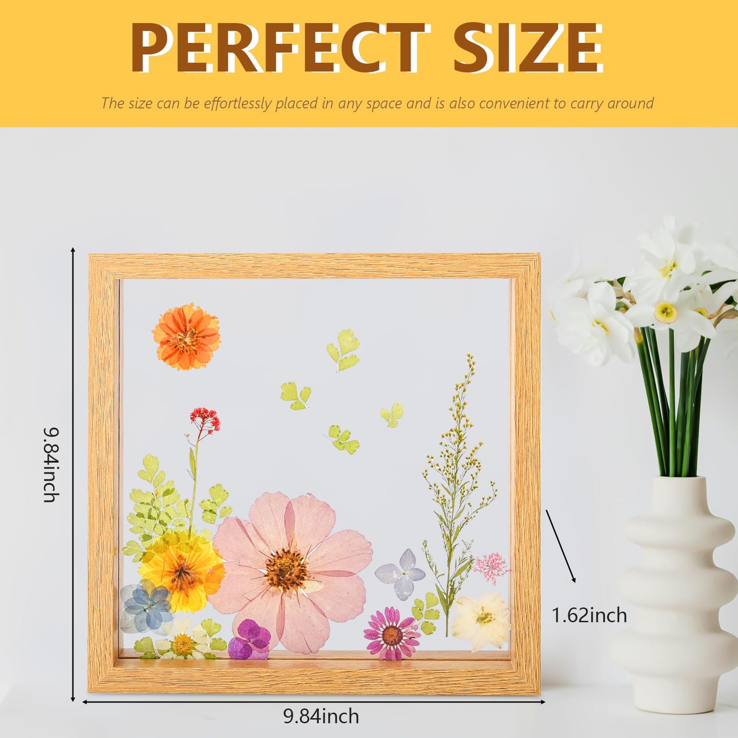fanhuashijn Clear Pressed Flower Frame - Dried Flower Frame Adult Girls Night Crafts for Women Mother Gift (Pink, Medium)