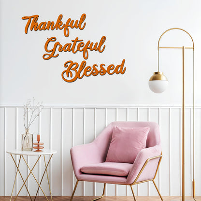 Zaruatu 3 Pcs Unfinished Wood Thanksgiving Cutout Thankful Grateful Blessed Word Sculptures Sign Wooden Letter Decorations for Wreath DIY Crafts Door Hanger Wall Art Decor (Orange-Thankful)