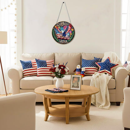 CEOVR Bald Eagle Hanging Diamond Art for Adults, Independence Day Diamond Painting Pendant American Flag DIY Gem Art Wall Ornament, Acrylic Home Garden Decor with Chain, Box Kit 7.79×7.77inch