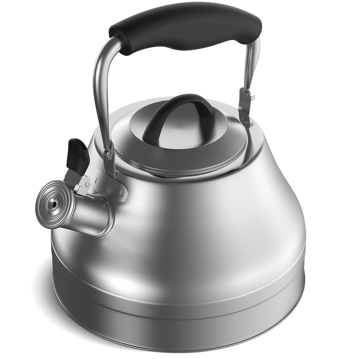 Stovetop Whistling Tea Kettle – 2.4 QT Stainless Steel Teapot with Ergonomic Handle, Fast Heating for Gas, Electric & Induction Stoves – Satin Finish, Silver