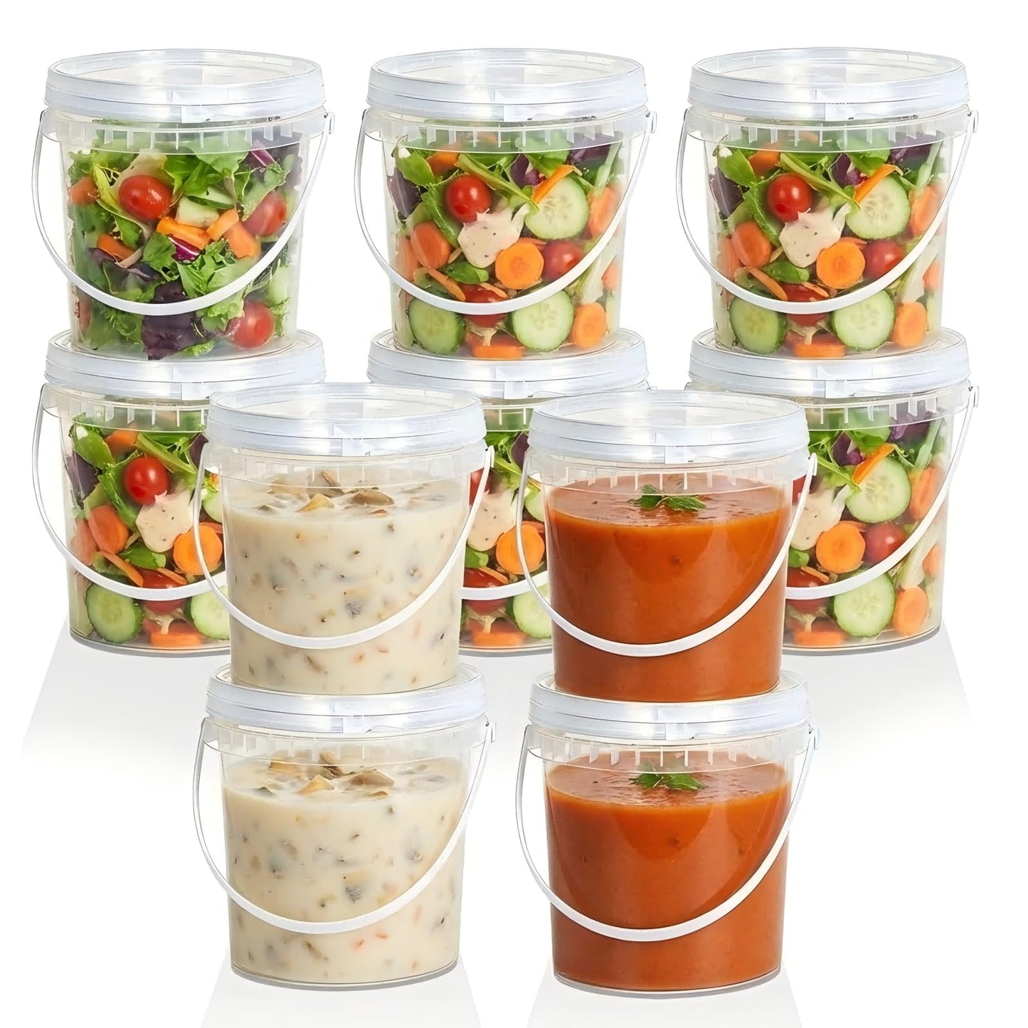Airtight Clear Plastic Bucket with Lid, Ice Buckets for Parties, Reusable Ice Cream Tub with Handle, Food Storage Container, Food Grade Freezer and Microwave Safe for Sauce, Soup (32 OZ/1000 ML)