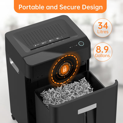 Locksworth 24-Sheet Cross Cut Paper Shredder, 9 Gallon Heavy Duty Commercial Shredder for Home Office, P-5 High Security Shredders for Paper/CD/Credit Card/Staple/Clip, 40-Min Continuous Running Time