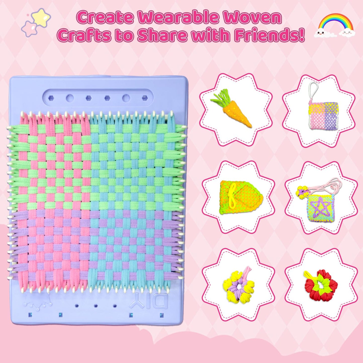 Weaving Loom for Kids & Friendship Bracelet Making Kit for Girls, Birthday Children's Day Craft Gifts Creative DIY Toy for Girls Ages 6-12, Easy Potholder Loom Knitting Kits, Rainbow Loops Weaving Set