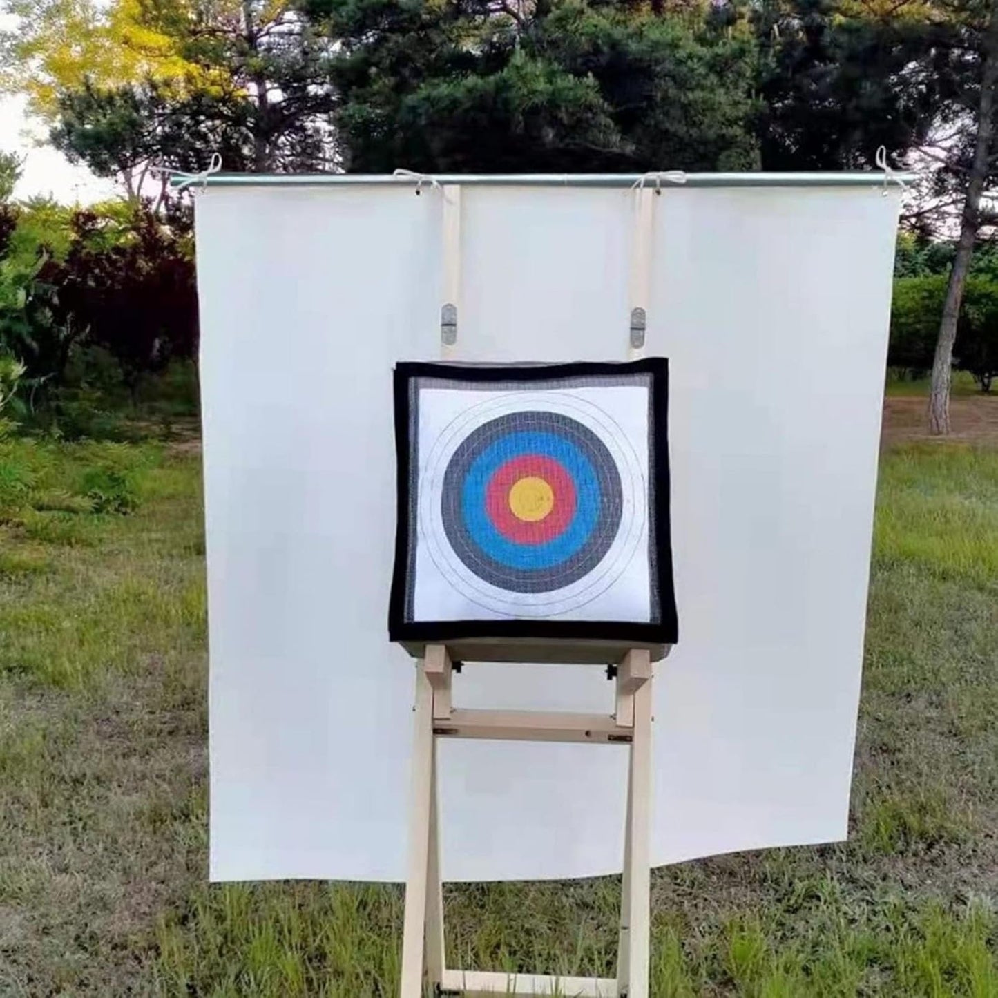 XingLi Wooden Archery Target Stand for Backyard Targets Shooting Adjustable Foldable Adjustable Mobile Straw Targets Stand, Portable Support Frame with Archery Backstop Heavy Duty Arrow Netting