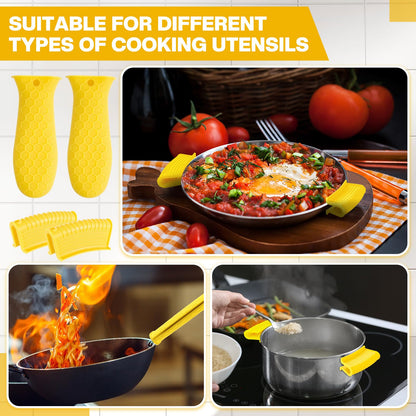 Patelai 8 Pcs Silicone Pot Holders Cast Iron Handle Cover Heat Resistant Pot Handle Covers Potholder Non Slip Reusable Pan Sleeve for Frying Pan Kitchen Supplies(Yellow)