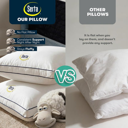 Serta Hotel Collection Bed Pillows Queen/Standard Size Set of 2, 400 Thread Count 100% Cotton Cover, Medium Firm, Support Gusseted Down Alternative Pillow for Back, Stomach or Side Sleepers, 18" x 26"