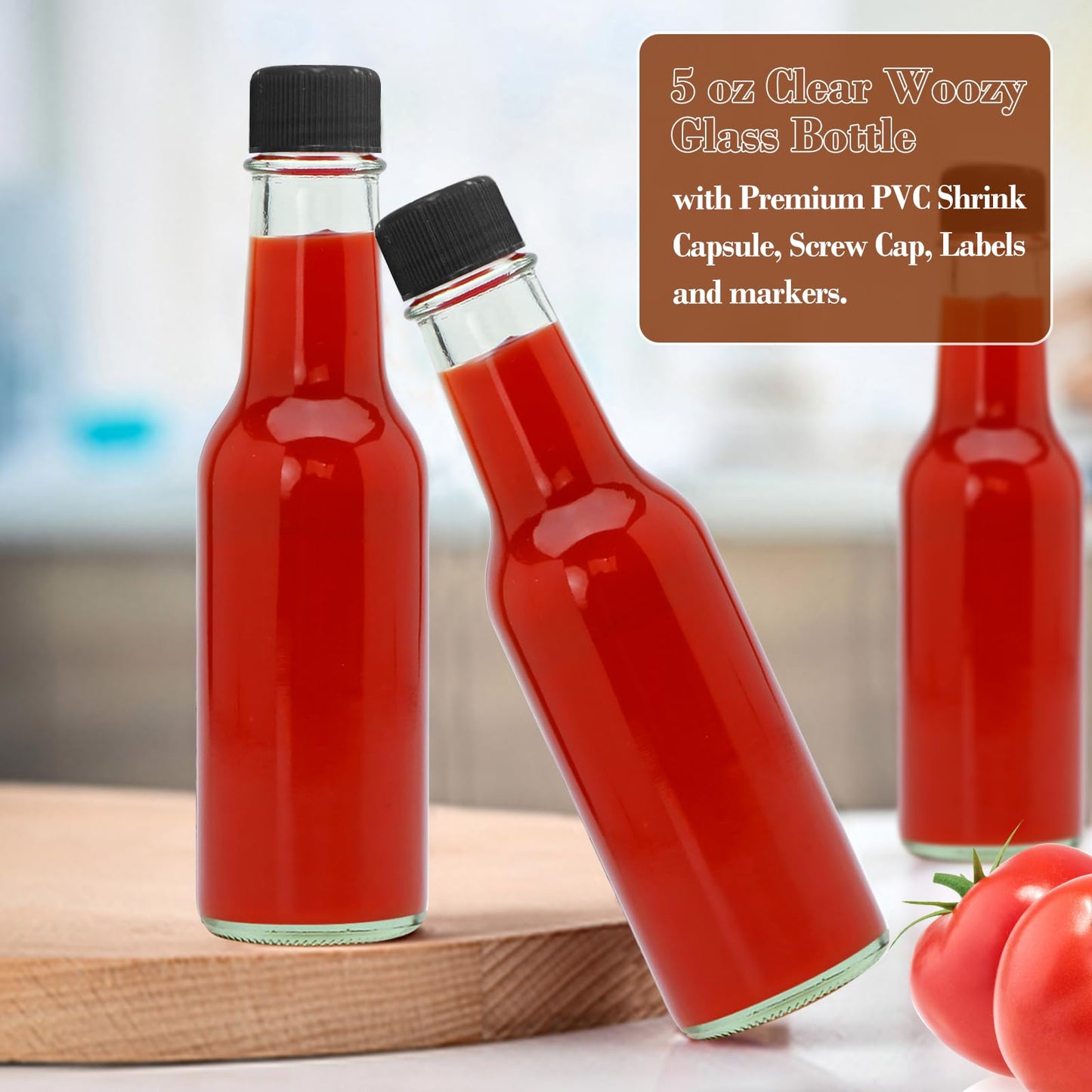 Brajttt 35pcs 5oz Glass Hot Sauce Bottles with Black Cap, Ideal for Hot Sauces, Oils, Vinegar, Wine & More, 147.8675ml Capacity, Dishwasher Safe