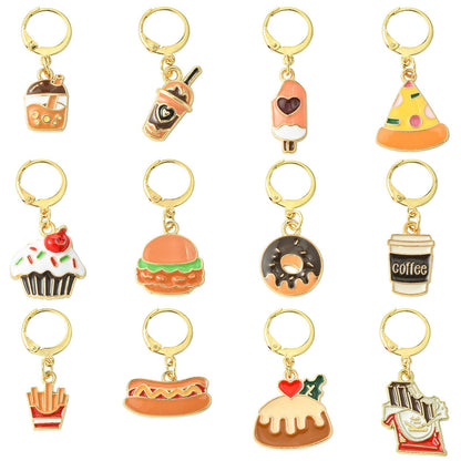 Stiesy 24 Pcs 12 Style Crochet Stitch Markers Enamel Imitation Food Charms Cute Yarn Stitch Markers Cup Cake Bread Coffee Shape Locking Stitch Markers Charms for Crocheting Quilting Jewelry Making