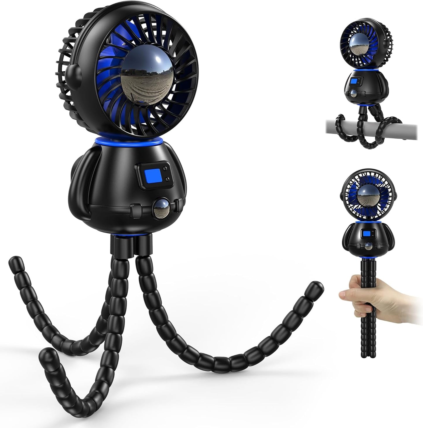 Koonie Astronaut Portable Stroller Fan, Baby-Safe Clip-on with Detachable Flexible Tripod, Rechargeable Battery