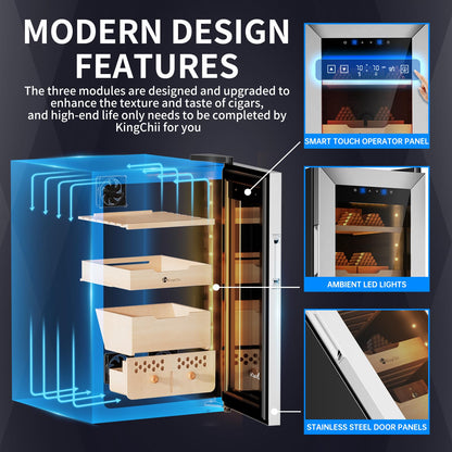 KingChii 50L Electric Cigar Humidor, Compressor Control Temperature (64-72℉) & Humidity (60%-84%), with Spanish Cedar Wood Shelves & Drawer, Gifts for Men (400 Cigars)