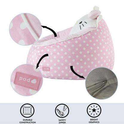 Sanrio Hello Kitty Bean Bag Chair for Kids,Figural Hillside Design by pod, Soft & Durable Fabric, 24x24x17, Comfy Seat for Bedrooms & Playrooms