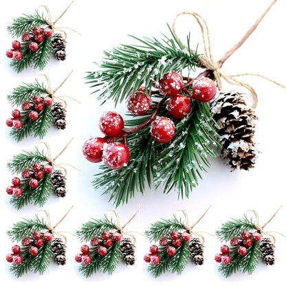 Red Berry Stems Pine Branches Evergreen Berries Décor 8 PCS Artificial Pine Cones Branch for Christmas Craft Wreath Pick & Winter Holiday Floral Picks Holly Stem for Decoration DIY Xmas Crafts