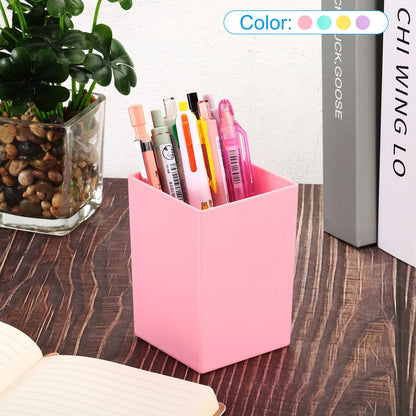 PATIKIL Pencil Holder, 2 Pack Plastic Pen Makeup Brush Holder Cup Storage Square Desktop Organizer Stationery Caddy for Home Office, Yellow