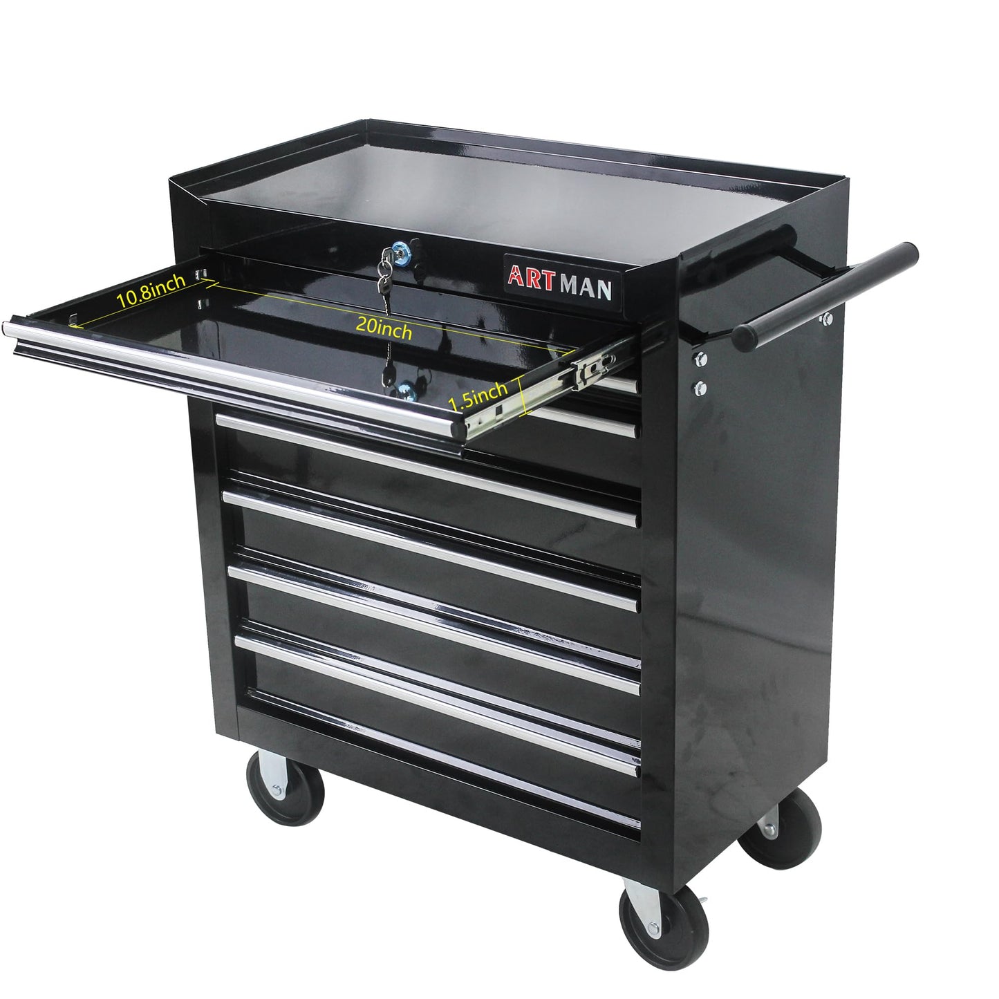 Aoile Tool Chest with 7-Drawer Tool Box Organizers and Storage,Rolling Multifunctional Tool Cart on Wheels,Tool Storage Organizer Cabinets with Key Locking for Garage, Warehouse, Repair Shop. (Black)