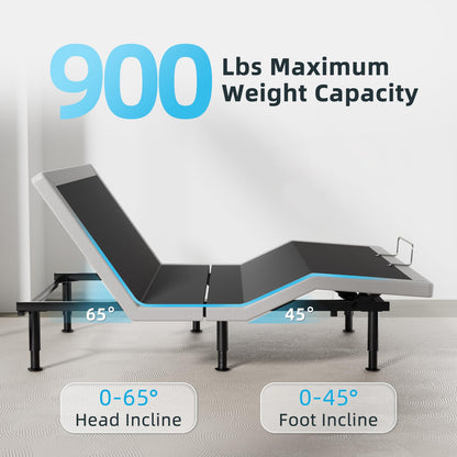 Yiree Heavy Duty King Adjustable Bed Frame, Wireless Remote, Dual USB Ports,Ergonomic Upholstered Bed Frame, Lift Motor, Under Bed Lighting, Independent Head and Foot Tilt