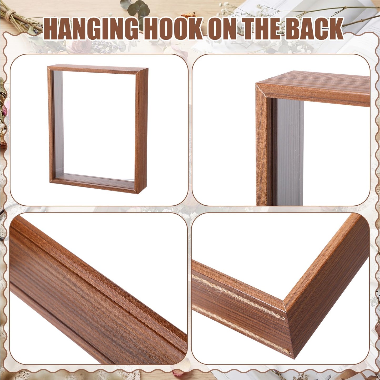 Wenqik 4 Pack 8 x 10 Shadow Box Frame Transparent Shadowbox Display Case Wood Deep Picture Frame with Soft Felt Back for Photos Dried Flowers Memorabilia Handicrafts Keepsake(Walnut)