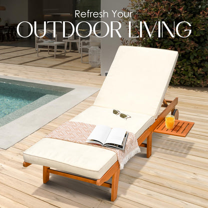 IDZO Upgraded Cushion Outdoor, 500lbs Capacity Patio Pool Loungers, Stackable and Foldable Design, Reclining Backrest, Federica Wood Chaise Lounge, Brown