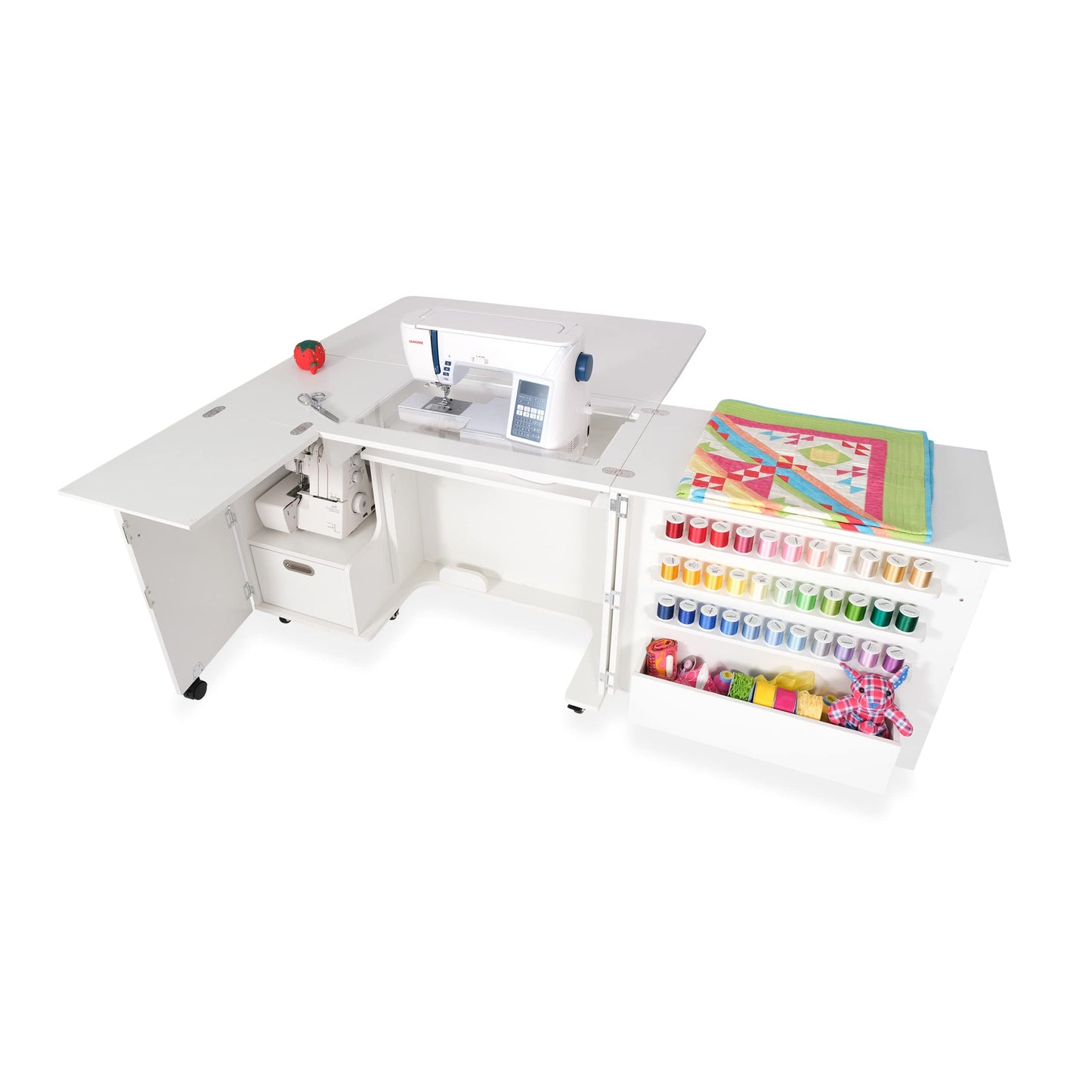 Arrow K8411 Wallaby Kangaroo Sewing, Cutting, Quilting, Crafting Cabinet and Table, Includes Storage and Airlift, Portable with Wheels White Ash Finish