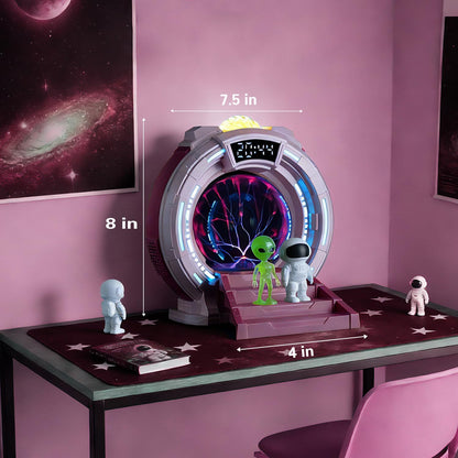 Space Portal Plasma Ball Night Light, LED Galaxy Projector Alien Lamp with White Noise, Bluetooth Music Speaker Alarm