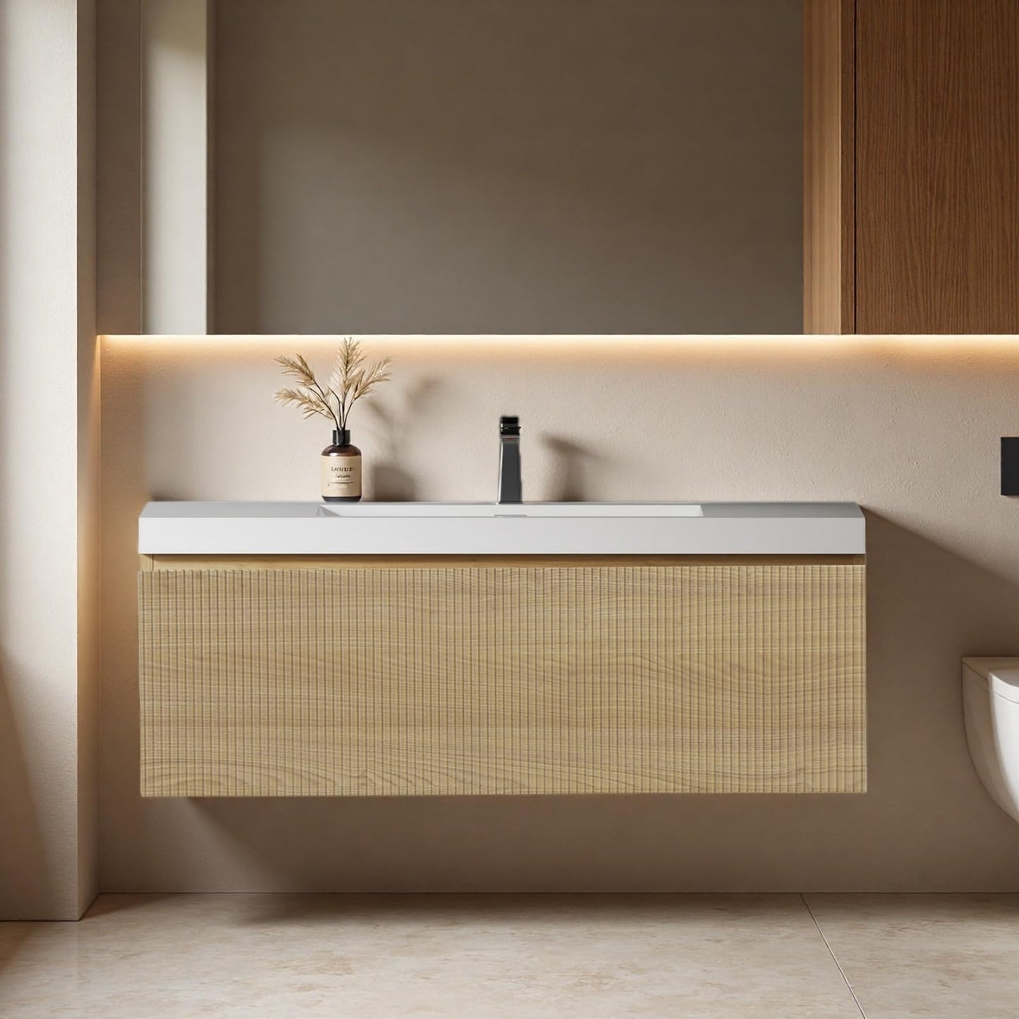 Trygoal 42" Bathroom Vanity with Sink, Floating Vanity with Resin Countertop & 1 U-Shaped Interiors, Wall-Mounted Bathroom Storage Cabinet with Soft-Close Drawers for Home, Easy to Clean, Wood