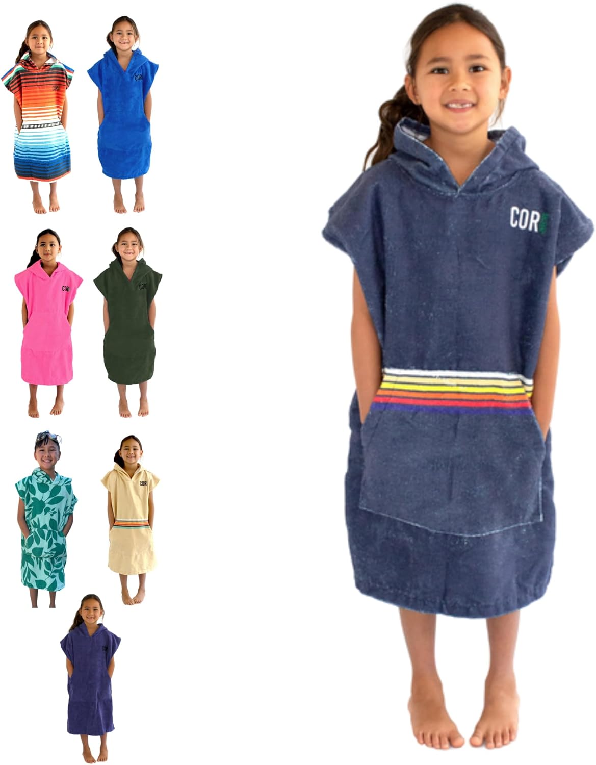 3-10 COR Childrens Unisex Poncho Towel Robe Light and Dark Blue for Kids Ages (Knightrider)