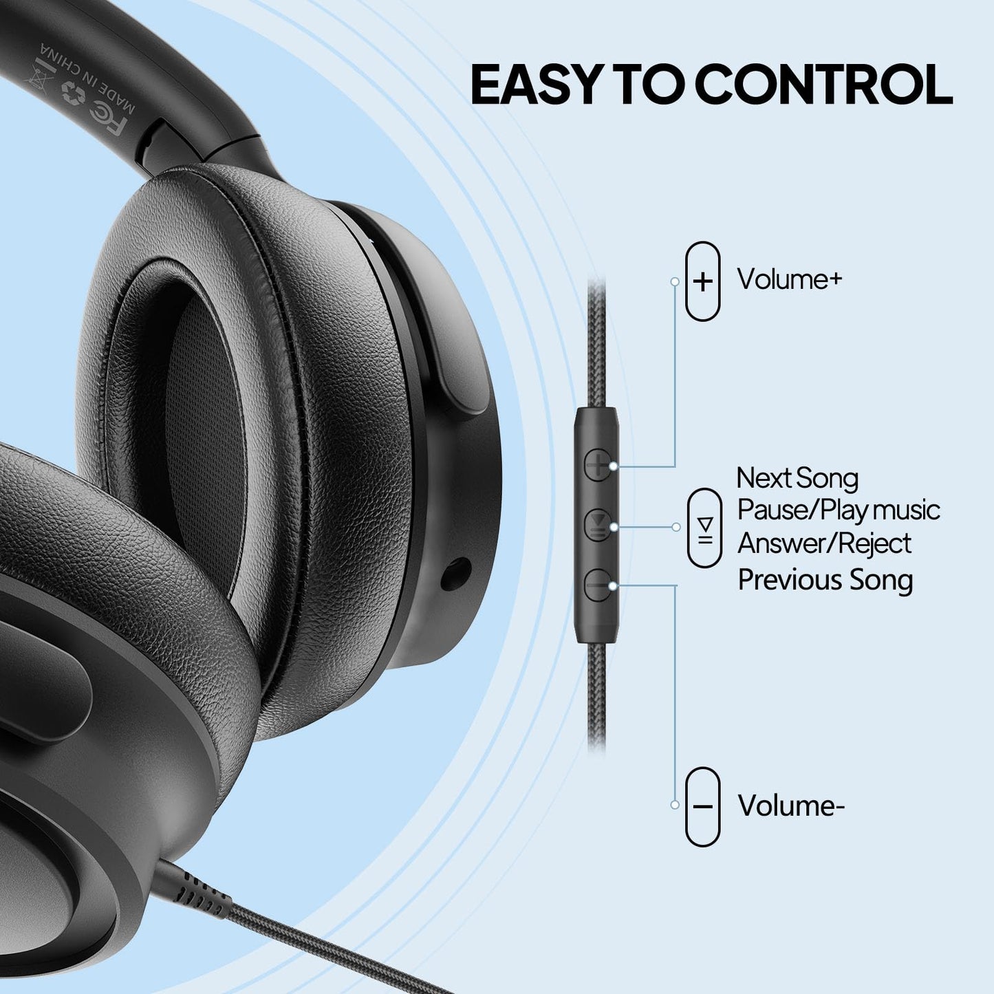 ADOOPE Wired Over-Ear Headphones with USB C Connector, Hi-Fi Stereo Sound, Noise-Isolating Ear Cups, Comfortable Fit for USB C Devices (No Bag, Black)