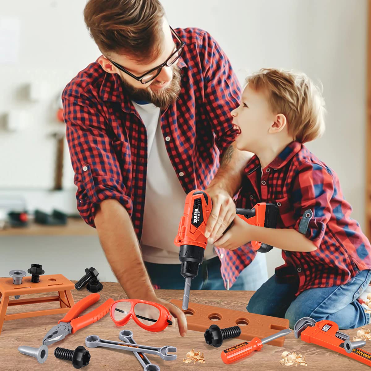 Kids Tool Set – Zealous 48 pcs Toddler Tool Set with Tool Box & Electronic Toy Drill, Pretend Play Kids Toys, Toy Construction Tools for Kids Ages 3,4,5,6,7,8 Years Old (A-Orange)