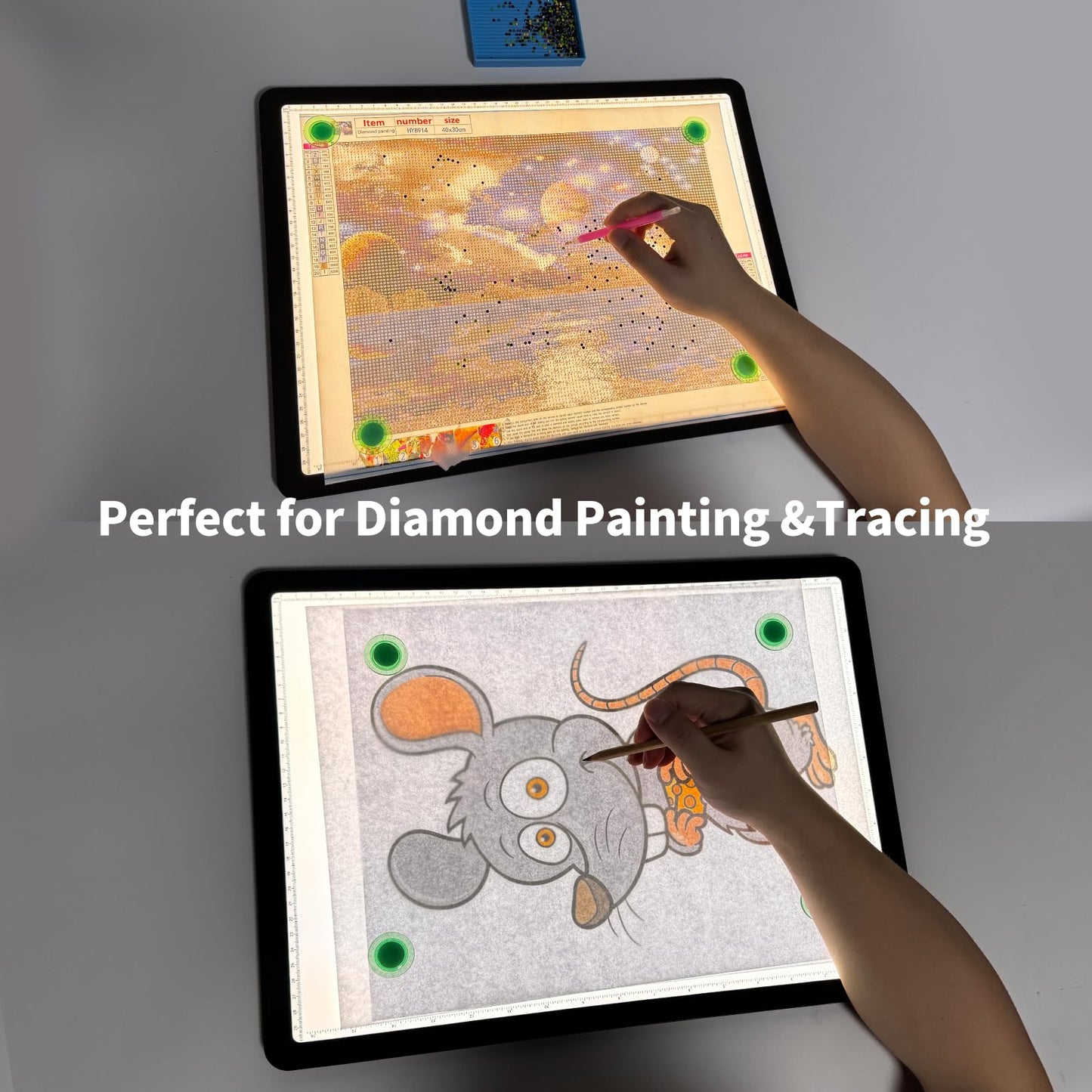 Phylosal Rechargeable A3 Light Pad with Built-in Stand & Bag, Magnetic Tracing Light Box for Drawing, Diamond Art Light Board with Side Button, Super Bright Light Table for Diamond Painting Black