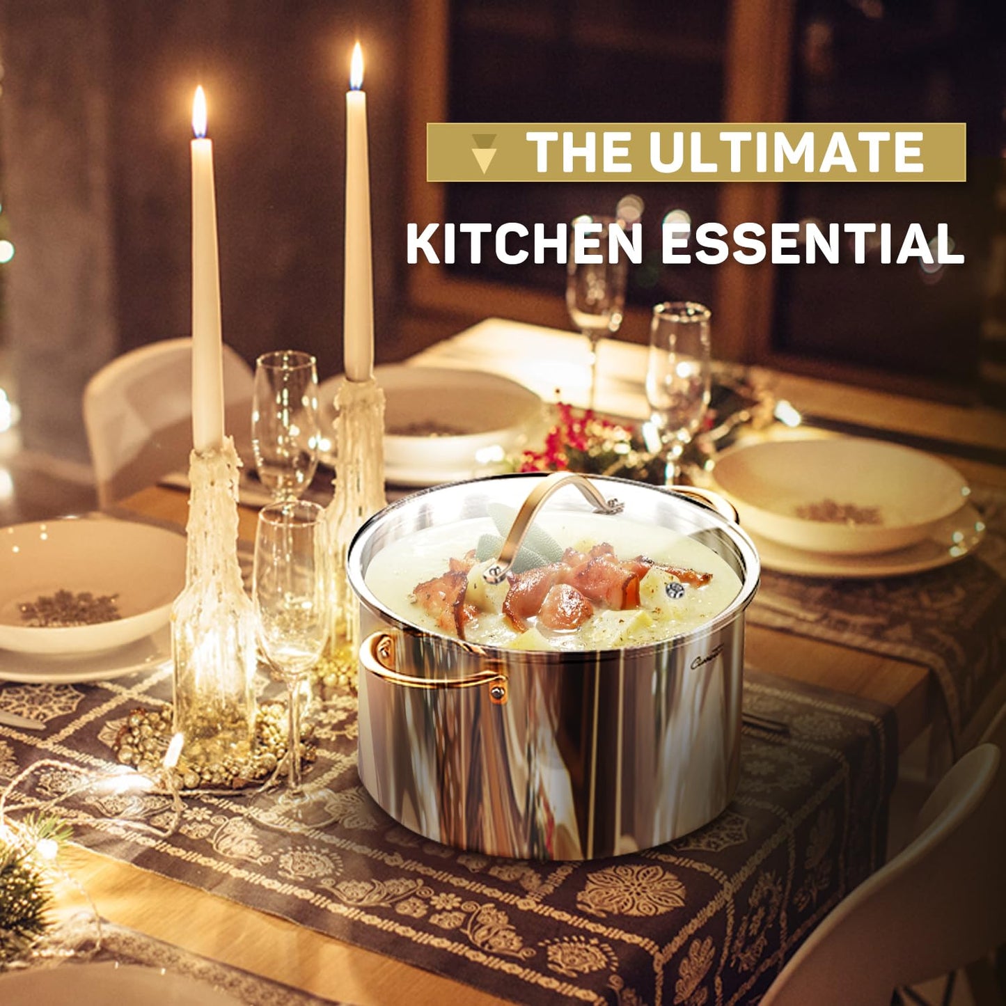 Ciwete 8 Quart Stock Pot, 3 Ply Whole Clad Stainless Steel Stock Pot, 8 QT Cooking Pot with Lid, Induction Pot for Cooking, 18/10 Stainless Steel Cookware Stockpots Oven, Gas and Dishwasher Safe