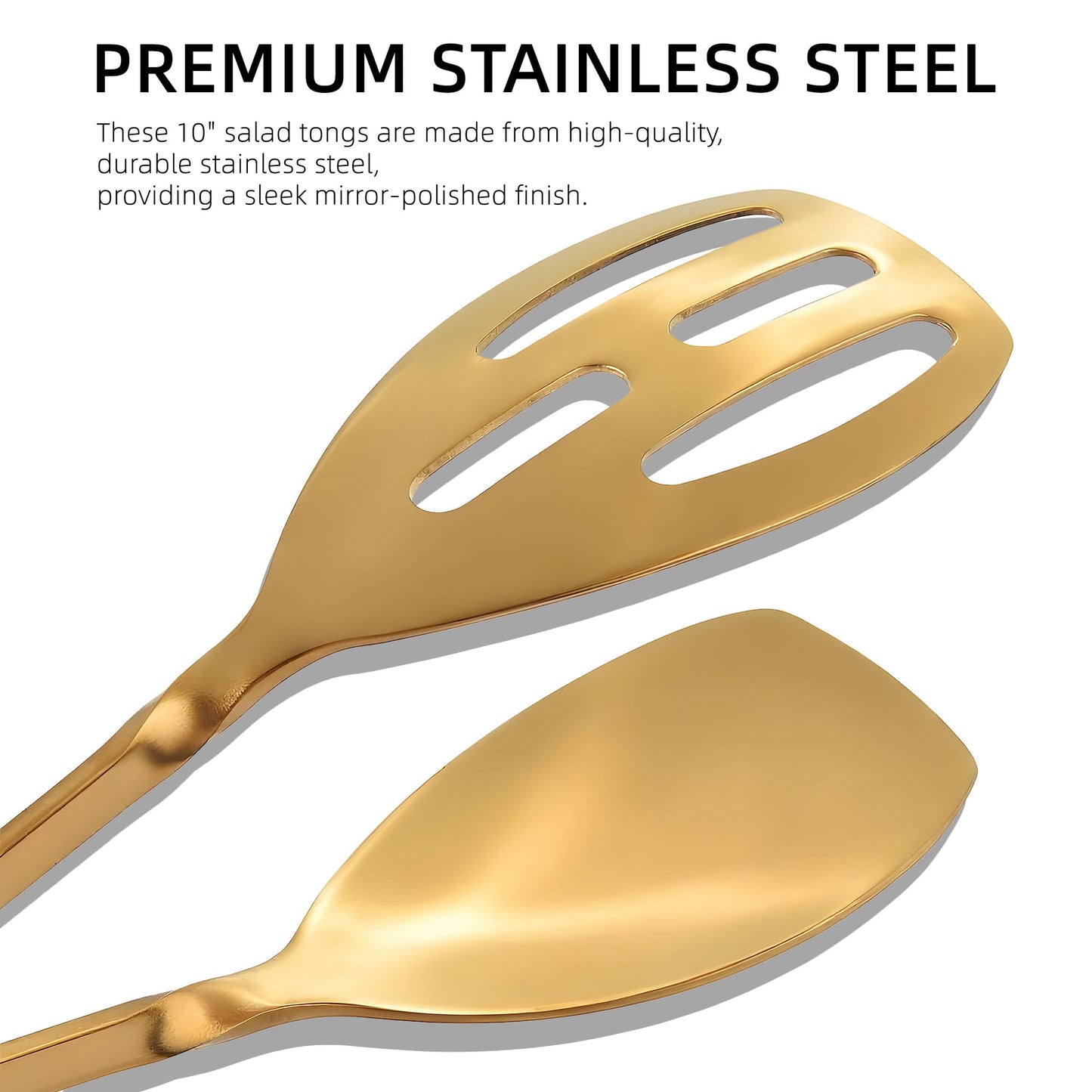 Salad Tongs for Serving 2 Pack - Premium Stainless Steel Scissor-Style, Non-Toxic, Heat-Resistant Salad Servers, Dishwasher Safe, Ideal for Buffet and Party Use (Gold)