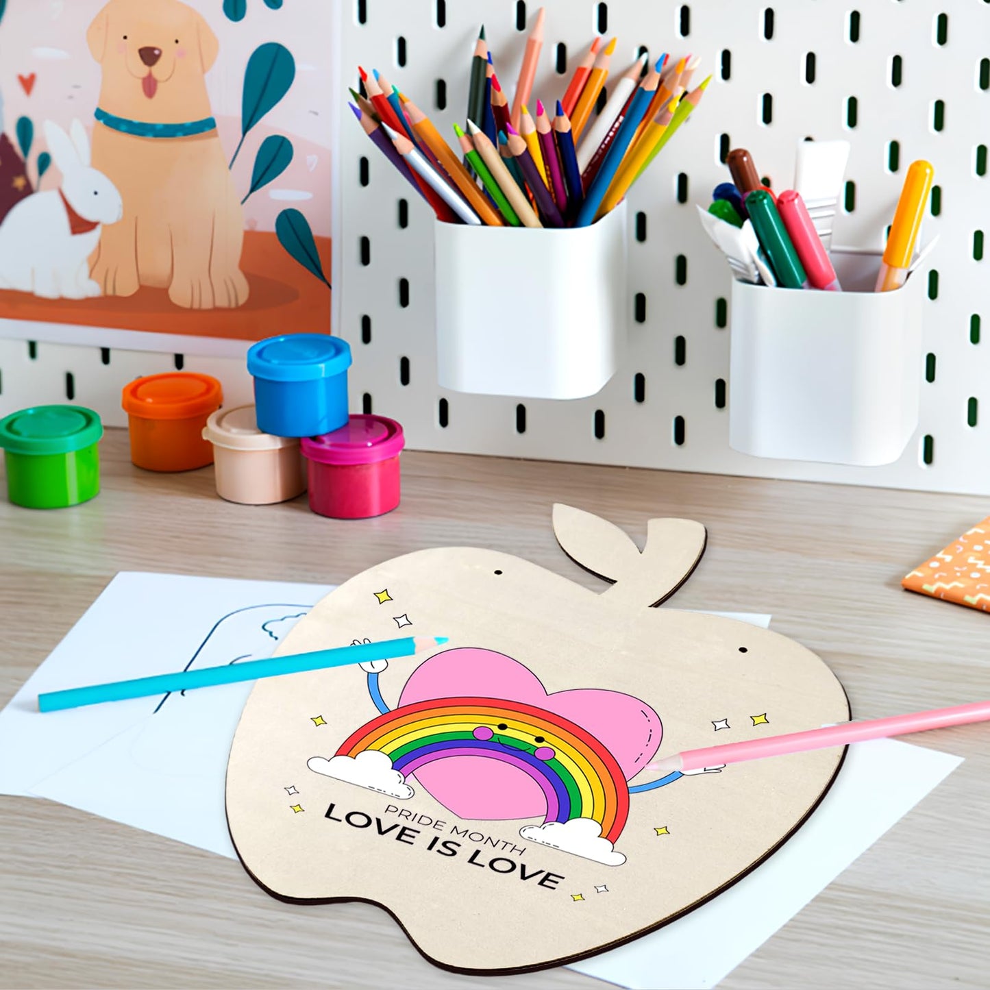 Zaruatu 3 Pcs Unfinished Wooden Apple Cutouts for Teacher Door Sign Blank Wooden Name Sign for Classroom Teacher Office Paintable DIY Craft Plaques for Classroom Decorations (Wood)