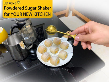 JETKONG Baker's Dusting Wand for Sugar, Flour, and Spices, Stainless Steel Shaker Duster Sifter, Set of 2 (Gold)