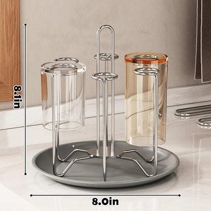 Chemlliy Cup Drying Rack Stand, Stainless Steel 6 Cups Mug Drying Rack Drainer Holder, Countertop Cup Rack Dryer for Glasses, Tumbler, Water Bottle