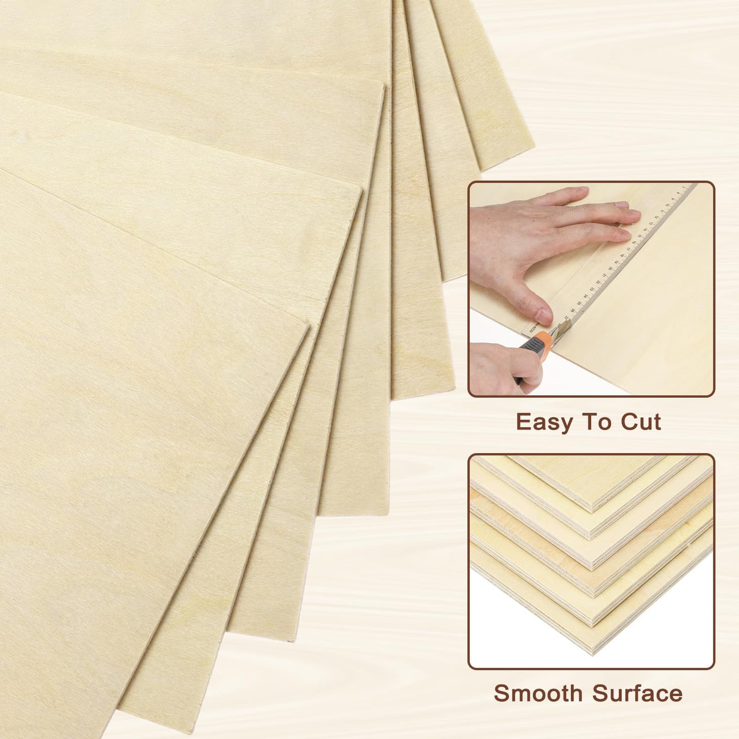 MECCANIXITY 8pcs Basswood Sheet 6" x 6" x 1/4" Unfinished Wood Plywood Boards for Painting Crafts, Laser, Cutting, Engraving