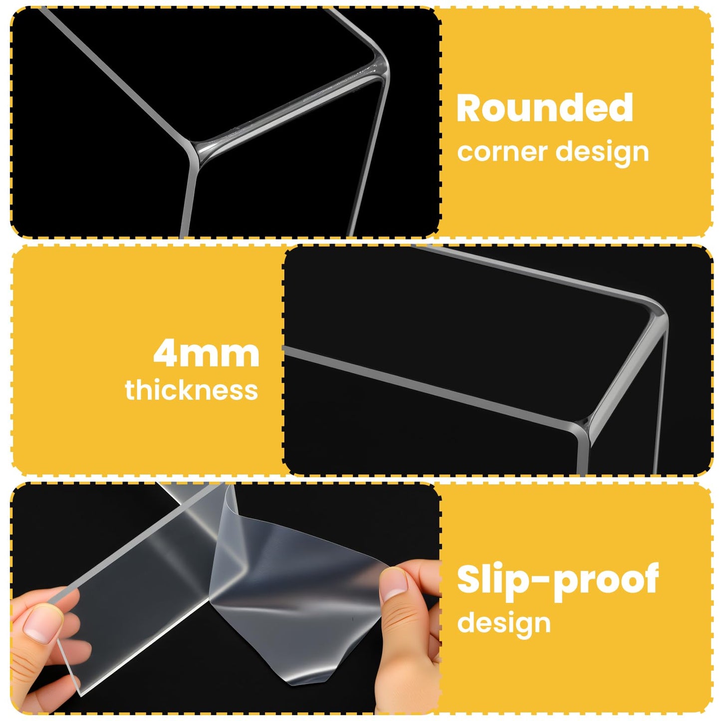 Limbeuuu 4 Pack Acrylic Risers Display Stands, Display Stands for Collectibles, Clear Acrylic Shelf for Show Decor, Toys, Cupcake (9.4 x 3.1 x 4.3 inches)