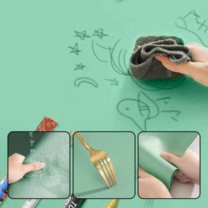 Reversible Silicone Table Mat - 2-in-1 Desk Pad & Silicone Craft Mat Eye-Care Green Painting Mat & Blue Leather Desk Mat，Waterproof Washable Art Mat for Drawing, Clay, Crafts（80 * 40CM）